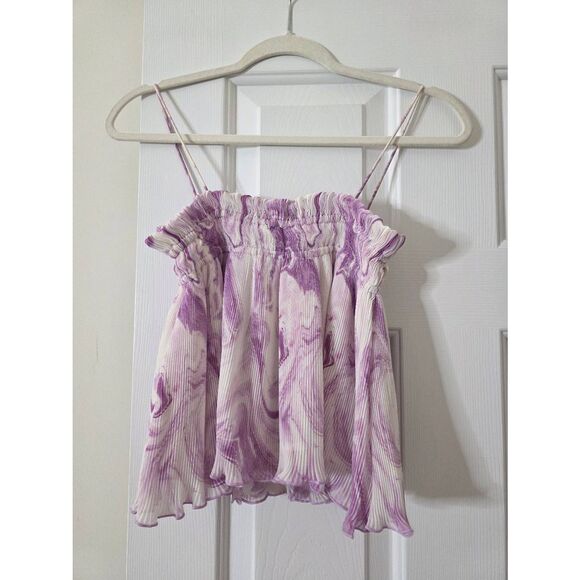 GANNI White and Purple Georgette Pleated Strap Camisole 34 - Picture 9 of 11